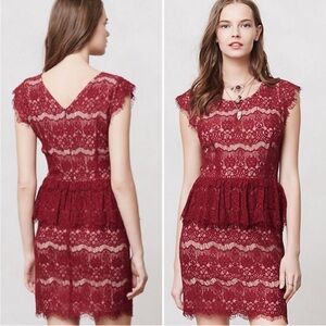 Maeve burgundy lace peplum cocktail dress XS
